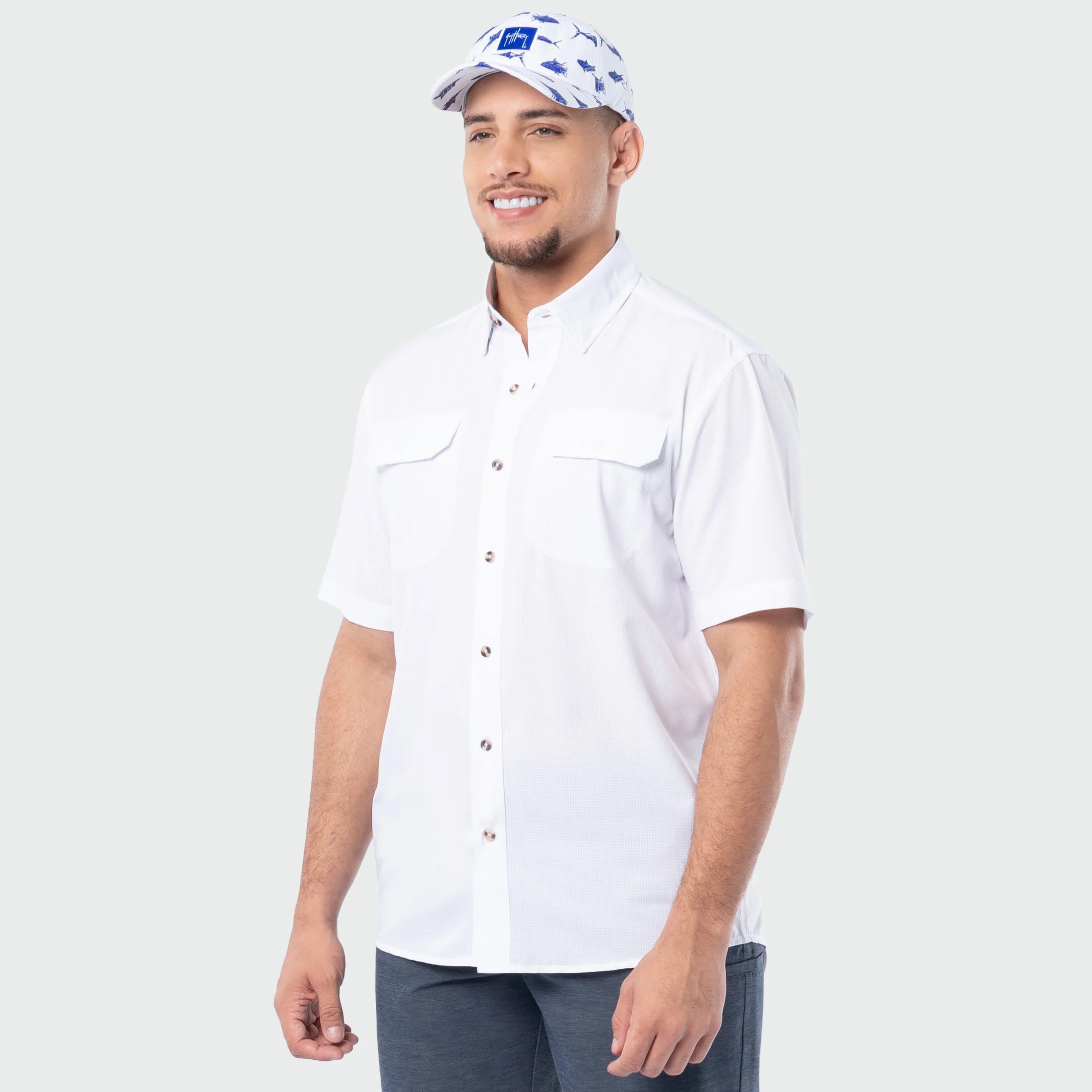 Camisa Guy Harvey Eco Angler Manga Corta Performance Fishing Shirt
